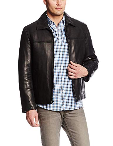 Tommy Hilfiger Men's Open Bottom Classic Leather Jacket, Black, Medium
