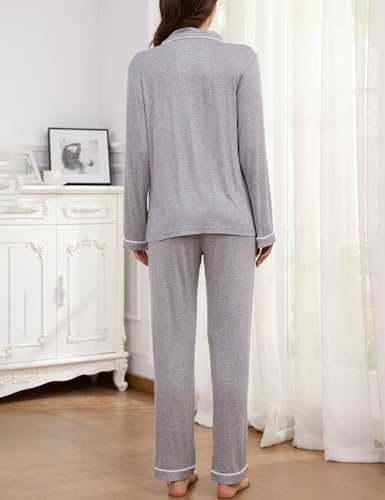 Image of Button Up Pajamas for Women Long Sleeve Sleepwear Soft Loungewear Ladies Pjs Set XS-XXL