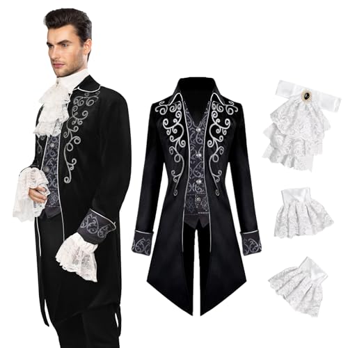YQVGFBY Costume médiéval pour homme – Veste steampunk médiévale – Manteau gothique avec queue-de-morue de style victorien pour homme – Costumes...