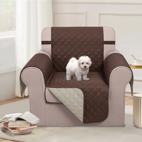 U-NICE HOME Recliner Chair Covers Reversible Chair Cover Pet Covers for Dogs with Elastic Straps Water Resistant Diamond Quilted (23''Armchair, Coffee/Beige) - Image 3