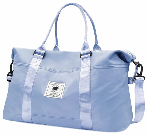 Bolsas de viaje para mujer, con bolsillo húmedo, para deporte, gimnasio, bolsa de transporte impermeable, azul claro, moda