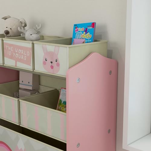 Meuble rangement enfant 6 boîtes tissu rose ZONEKIZ