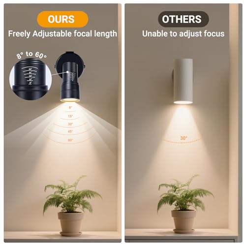 Image of Uplights Indoor, 10W LED Uplighting & Spot Lights with Zoomable 8-60 Focus Head, 3000K Accent & Floor Can Light for Plants Artwork Decor, 5.9 FT Plug Cord with Foot Switch, 2 Pack