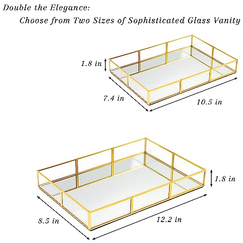Set 2 Gold Tray Vanity Tray, Bathroom Tray With Metal Frame, Decorative Tray Perfume Tray For Dresser Bathroom Jewelry Or Home Decoration (L+S) #TOP1