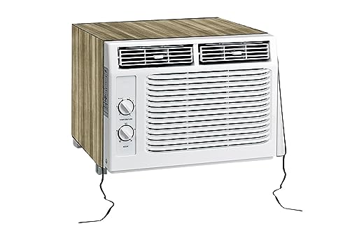 Image of The Furnishing Tree Window AC Cover for 1 Ton Capacity PVC Waterproof and Dustproof Wooden Pattern Beige