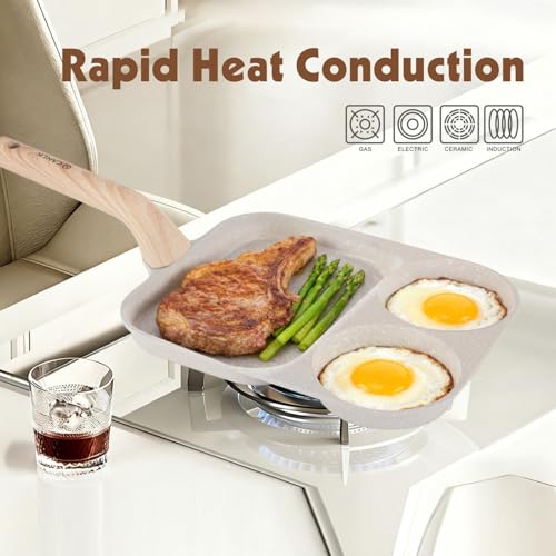 CANLK CLANK 3-in-1 Nonstick Egg Pan with Divided Nonstick Griddle, Multi-Function Breakfast Pan/Pancake Pan for Gas and Induction Cooktops, White Granite Texture by CANLK - Image 2