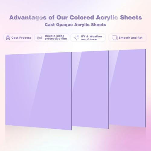 Adrattnay Purple Acrylic Sheets 1/8" Thick, 3Pcs 8 x 8 Opaque Cast Acrylic Sheets for Laser Cutting & Engraving-3mm, with Protective Paper - Image 3