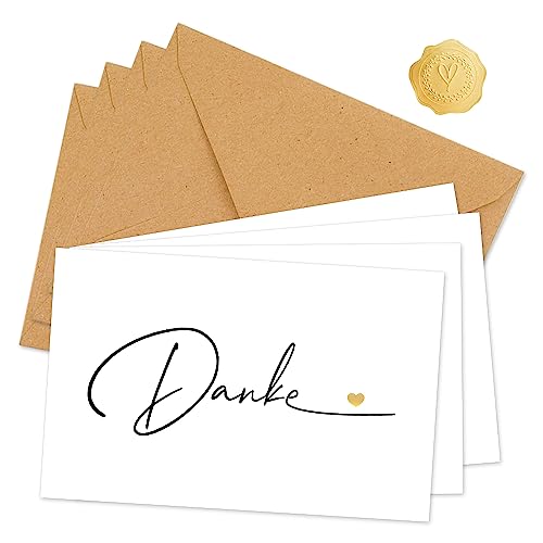 20 Stück Danke Karte mit 20 Kraftpapier Briefumschläge und 25 Gold Siegel Aufkleber Dankeskarte für Kollege Lehrerin Familie Freund(9cm x 14cm)