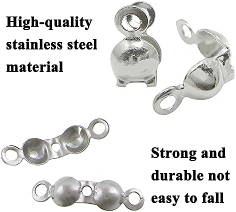 NA 100 Pcs Stainless Steel Bead Tips Small Hole End Caps DIY Jewelry Crafts Covers Fold-Over Bead Bead Ends for DIY Bracelet Necklaces Jewelry Craft Making