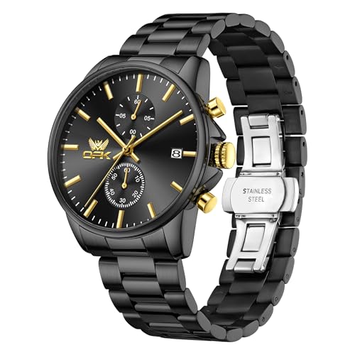 Image of OPK Mens Chronograph Watch Stainless Steel Strap Date Display Luminous Waterproof Business Wrist Watch