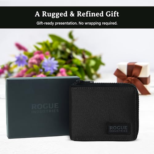Image of ROGUE WALLET Interior Genuine Leather Wallets for Men - RFID Blocking Robust Outer Nylon Wallets - Full Cash Slot and Expandable Coin Pouch - Gift for Men (Black)