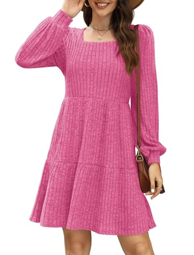 Image of Sampeel Womens Square Neck Long Sleeve Fall Dresses Casual Babydoll Sweater Dress