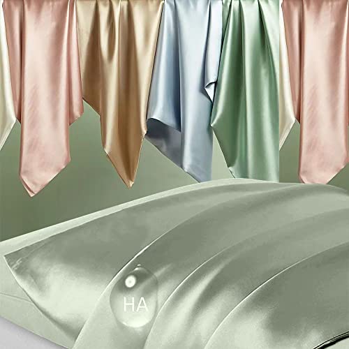 Image of Silk Body Pillow Cases, Mulberry Silk Body Pillow Cover with Zipper, Smooth, Anti Acne, Cooling Sleep Both Sides Natural Silk Satin 20x54 Body Pillowcase, Gifts for Women Men, Sage Green