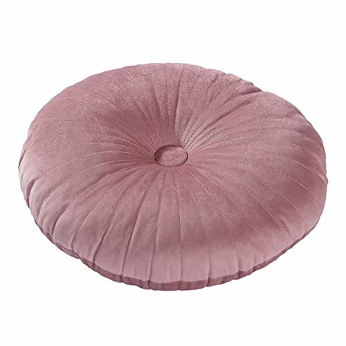 HLOVME Round Pillow Cushion for Couch Velvet Decorative Small Throw Pillow Solid Color for Living Room Bed Floor 13.7”, Dusty Pink