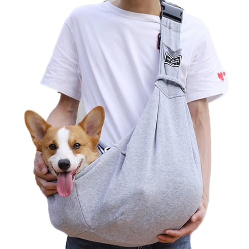 ISUPY 四季通用 犬猫用 キャリーバッグ 折りたたみ 収納 ショルダーバッグ 7.5kg耐荷重 調節可能 アウトドア 通気性 携帯便利 車載 旅行 キャンピング 通院 散歩 電車移動 災害避難用 外出用 バッグ (ライトグレー)