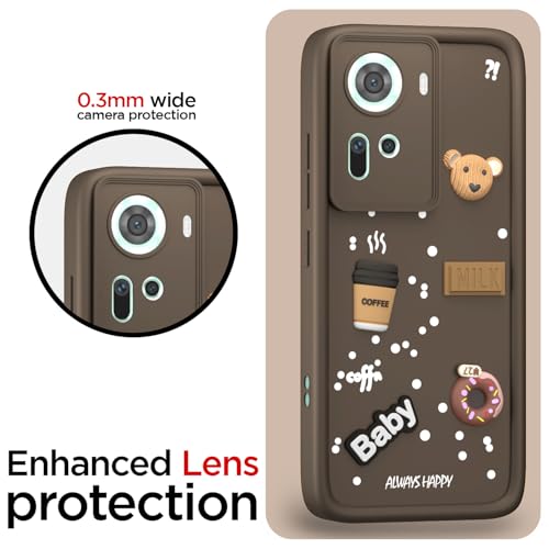 Image of Pikkme Back Cover for Oppo Reno 11 5G | Cute Fun Cartoon 3D Bear Silicone Full Body Protection Bumper Case (Brown)