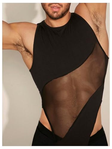 Floerns Men's Contrast Mesh Tank Top Body Suits Sleeveless Disco Underwear Shapewear2