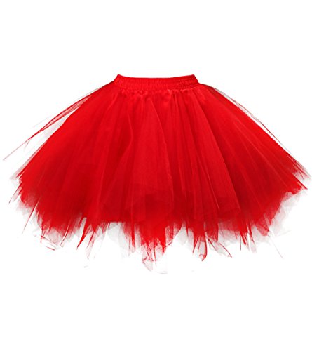 Obbue Women's Short Vintage Petticoat Skirt Ballet Bubble Tutu Multi-Colored Red Medium #TOP6