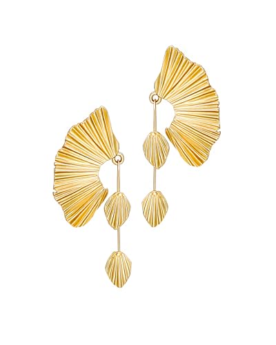 18K Gold Plated Statement Earrings for Women by SNGIA, Chunky Dangle Leaf Fan Shape Flower Earrings...