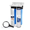 Aquaboon 2-Stage Whole House Water Filter System with 20x4.5 Sediment/Anti-Scale, Carbon Block Filters, Pressure Gauges & Release, Wrench, Bracket