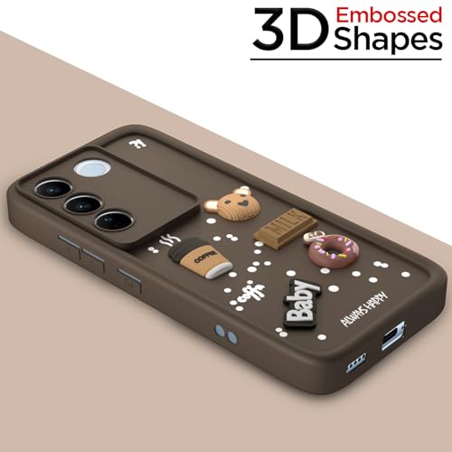 Image of Pikkme Back Cover for Vivo V27 5G / V27 Pro 5G | Cute Fun Cartoon 3D Bear Silicone Full Body Protection Bumper Cover (Brown)