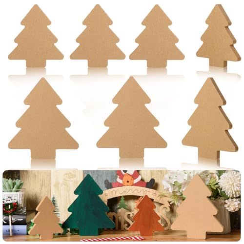 MoDooris 12 Pcs Wooden Christmas Tree Cutouts 2 Sizes Unfinished Freestanding Blocks for Home Decor