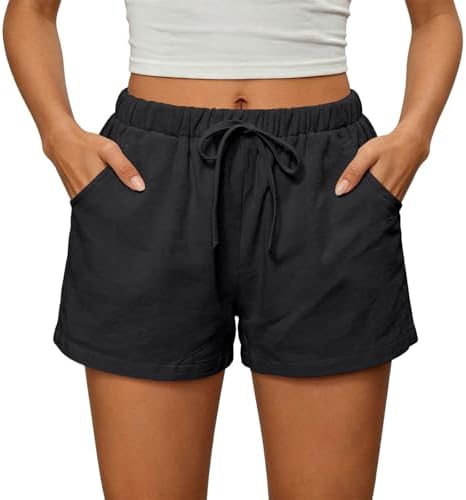 Beach Shorts for Women Vacation High Waisted Shorts Drawstring Short Pants Summer Comfy Travel Pants with Pockets Black - 5