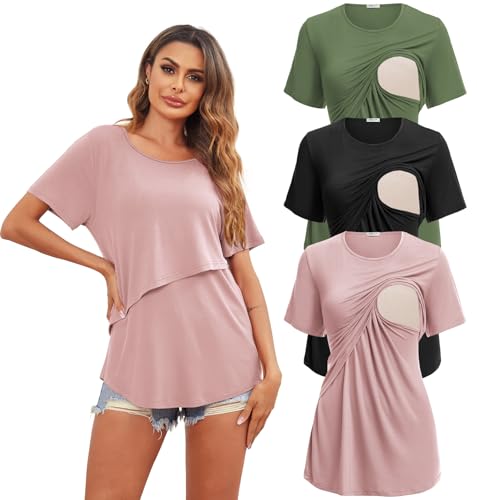 Ekouaer Stillshirt Modal Umstandsmode 3er Pack Weich Kurzarm...