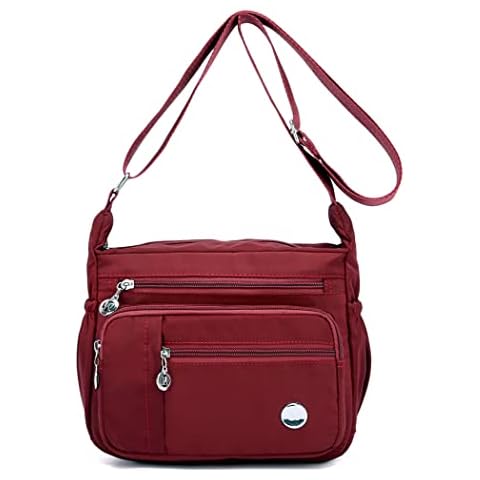 SHIFANQI Women's Shoulder Bag, Waterproof Nylon Shoulder Bag, Multi-Bag, Messenger Bag, 2 Sizes, Burgundy (S), Kleine und große Umhängetasche Cover