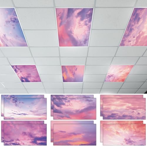12 Pcs Fluorescent Light Covers with 120 Magnets Decorative for Classroom Ceiling Light 4 x 2 Feet Magnetic Light Covers Filter Easy Install for Office Hospitals & Home Drop Ceiling Supplies(Sunset)