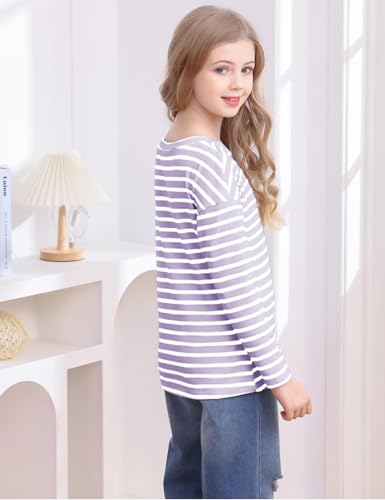 Image of Fanway&EC Girls Casual Long Sleeve T Shirts Basic Crewneck Striped Tunic Blouses Tops