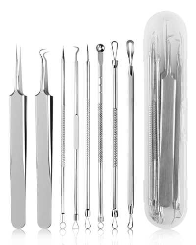 lulir Extracteur Point Noir, Blackhead Remover Outil, 8 Pièces Pimple Extractor, Professionnel D'acné Aiguille Tire Comédons Pince avec Boite (8 bâtonnets)
