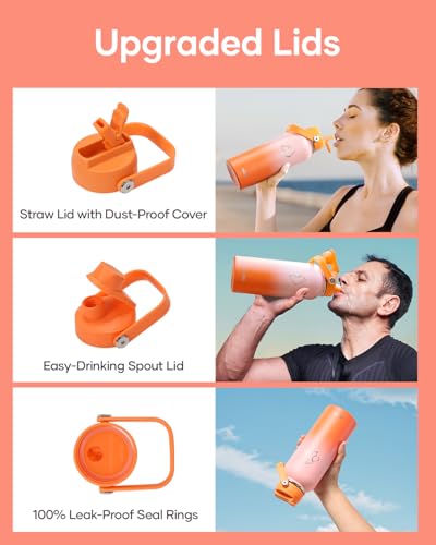 Image of BUZIO Triple Wall Vacuum Water Bottle with Dust-Proof Straw & Spout Lids