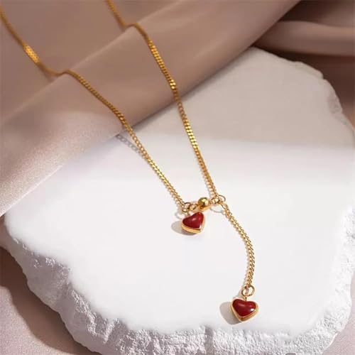 Collier double cœur imperméable qui ne noircit pas pour femme active