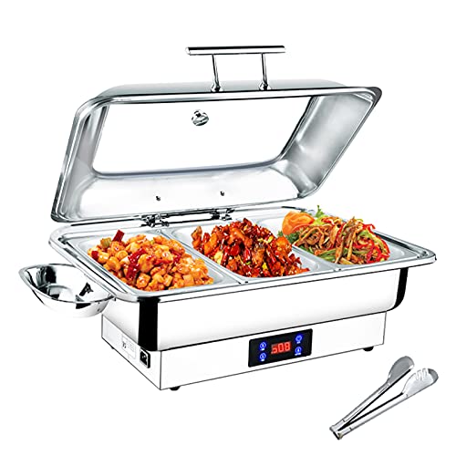 FGHFD Speisewärmer Buffet, Chafing Dish Speisenwärmer Warmhaltebehälter Edelstahl Elektrisch für Partys Buffets…