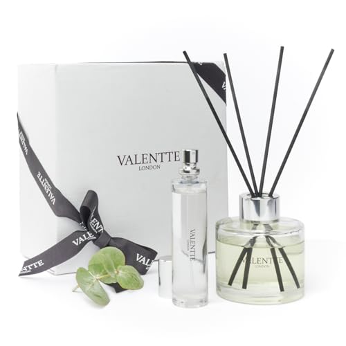 Valentte Luxury Scented Reed Diffuser & Room Mist Gift Set Essential Oil Aroma for Home Long Lasting Fragrance Made in the UK (White Neroli & Lemon 100ml & 30ml) Gift for Her