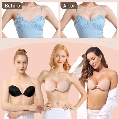 Image of Invisible Strapless Sticky Bra Push up for Women, Ultra Adhesive Bra for Backless Dress, Cleavage Lift with Nipple Covers