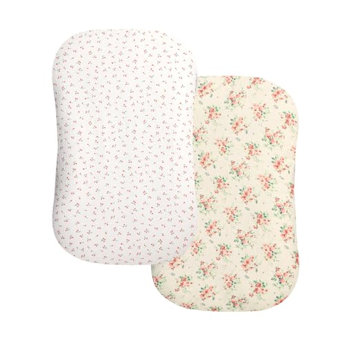 Image of Hooyax Baby Lounger Cover 2 Pack - 100% Muslin Cotton Newborn Lounger Pillow Covers Only, Soft Breathable Infant Lounger Cover with Reinforced Stitching, Fits Most Standard Baby Loungers (Floral)