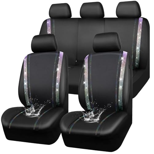 CAR PASS Housses siège Voiture en Cuir imperméable, Bling Diamant Brillant Cristal Scintillant, Universel pour 95% de Toutes Les Automobiles Camions SUV,...