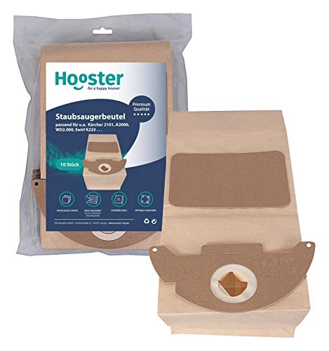 Hooster - 10 Bolsas de aspiradora para Kärcher A 2120 ME / A2120ME / A-2120-ME/Papel/versión Larga
