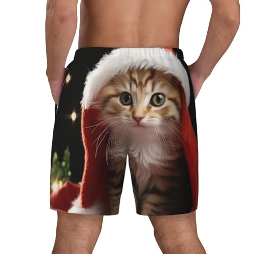 Men's Swim Trunks Quick Dry Board Shorts Cute Christmas cat Beach Shorts with Pocket Bathing Suits for Men3