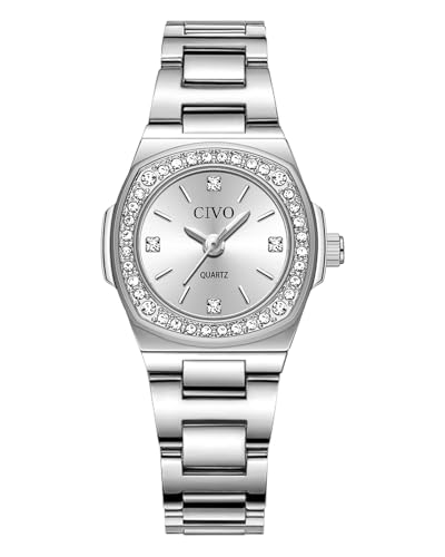 CIVO Montre Femme Acier Argent: Petite Quartz Analogique avec Diamants Étanche - Conçu pour Poignets Menus - Idéal pour Bureau & Affaires