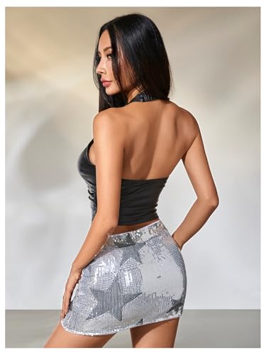 MakeMeChic Women's Leather Tops Halter Asymmetrical Sleeveless Button Down Y2K Crop Corset Tops Cowboy Chic2