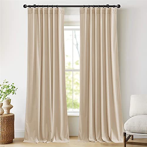 NICETOWN Beige Velvet Curtains - Long Drapes for Living Room, Office, Bedroom - Rod Pocket, Darkening - 84" L x 52" W, Set of 2 Beige 52"W x 84"L (Pac