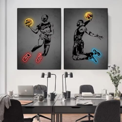 Peinture affiche basket-ball néon brillant pour raviver un mur blanc vide sans cadre