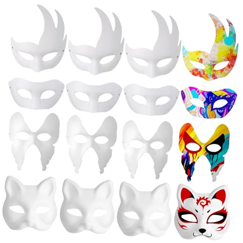 GRIRIW 12pcs Blank Paper Masks Decorative Masquerade Costume Masks for Parties Cosplay Halloween DIY Craft