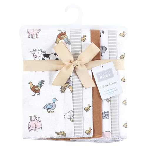 Image of Hudson Baby Unisex Baby Flannel Burp Cloth 7pk, Farm World, One Size
