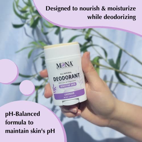 Image of MONA BRANDS All Natural Deodorant For Women & Men | For Sensitive Skin | No Aluminum or Baking Soda | (2-Pack LAVENDER 1.76 Oz each)