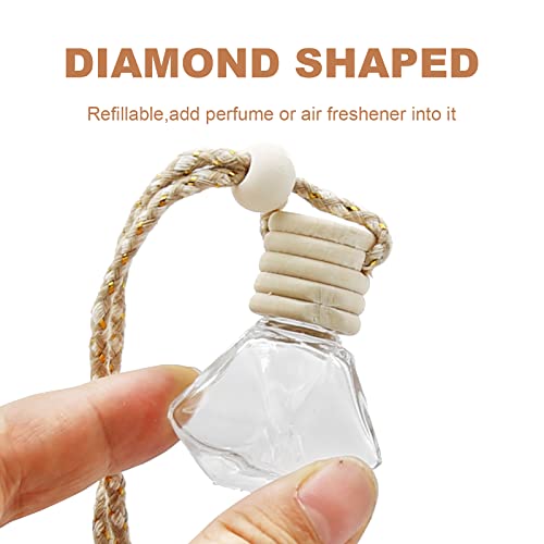 Image of 20pcs 8ML Diamond Shaped Glass Perfume Empty Bottles Five Line Lids Diamond Shaped Perfume Bottles Clear Glass Essential Oil Diffuser Oil Aromatherapy Perfume Hanging Bottles with Wooden Lids and Hanging String