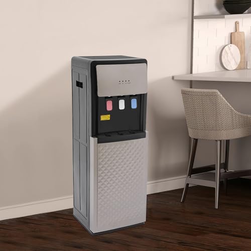 JAYGOVAN Bottom Loading Water Cooler Water Dispenser 3 Temperature Settings Hot, Cold & Room Water Innovative Slim & Sleek Design Hot and Cold Water Dispenser Holds 5 Gallon Bottles (Silver Grey)